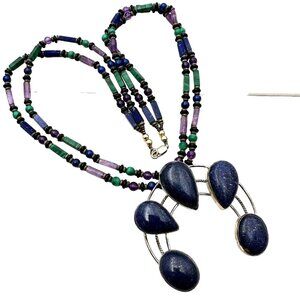 Southwest Lapis Lazuli Naja Pendant Sterling SIlver Necklace 153 Grams